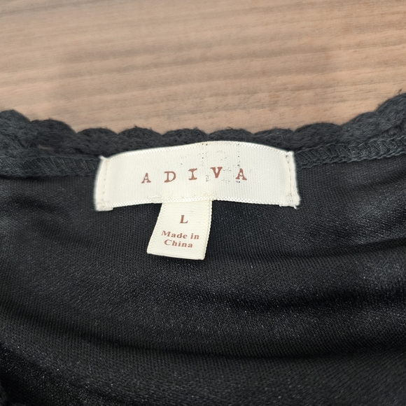 ADIVA Black Crochet Knit Sleeveless Tank Top Lined L Boho Coastal Scalloped Hem - Picture 4 of 8